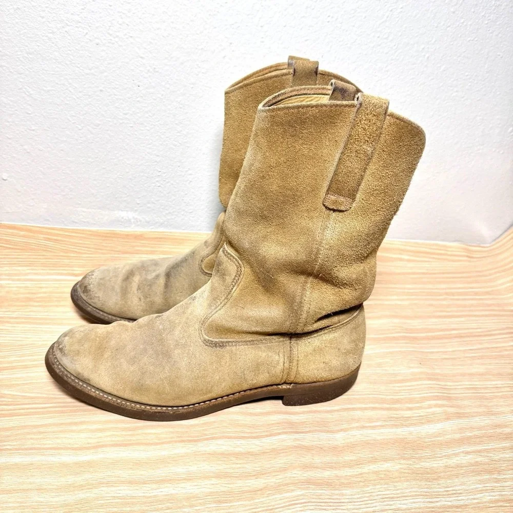 Vintage Red Wing 1199 Pecos Boot Mens 10.5 Beige Roughout Suede Pull On Rare